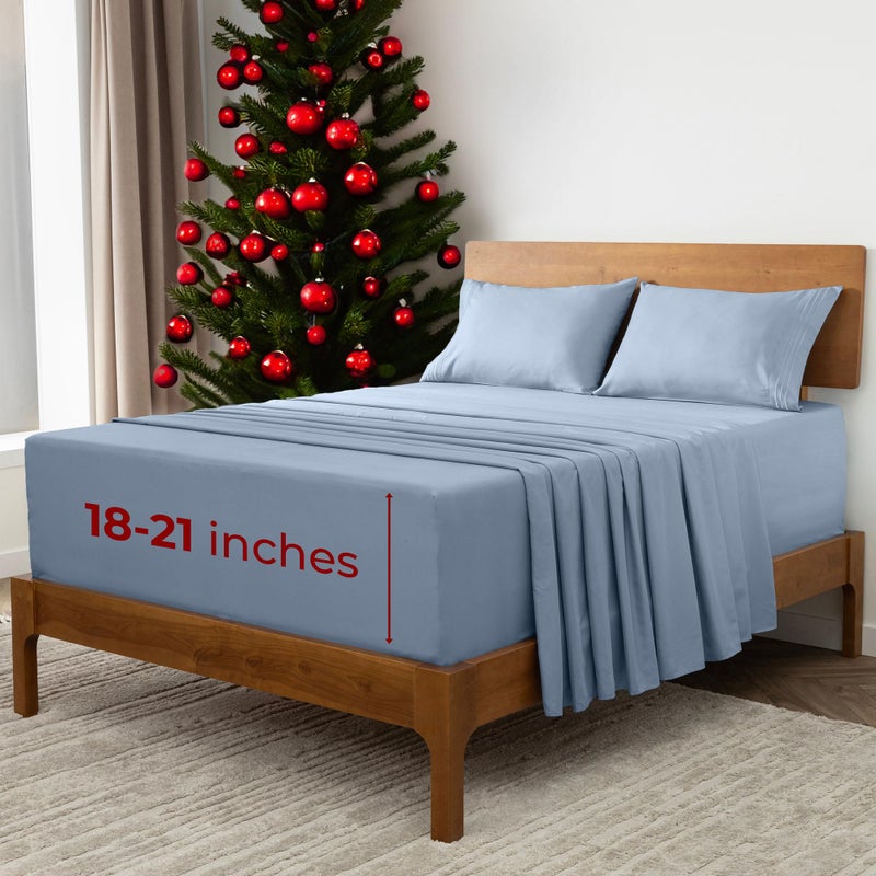 Mellanni Extra Deep Queen Sheets - 4 PC Iconic Collection Bedding - Hotel Luxury, Ultra Soft, Cooling Bed Sheets - Wrinkle, Fade, Stain Resistant (Queen, Blue Hydrangea) - Image 1